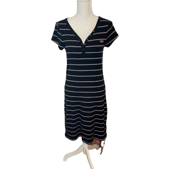 Vans Black with Pink Stripes Ally Stripe Cotton Midi Dress - Picture 1 of 15